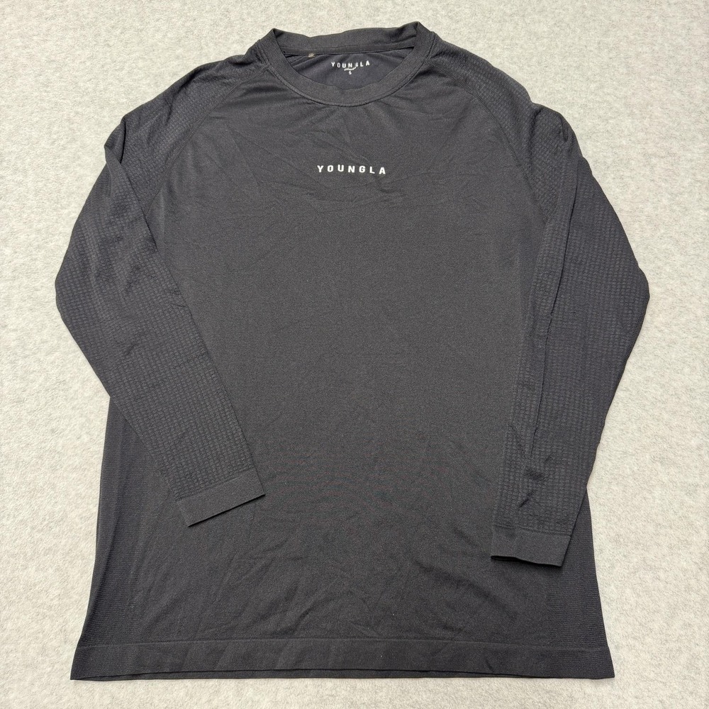 YoungLA Shirt Mens Small Black Long Sleeve Athletic Performance Raglan Tee